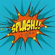 comic en fondo azul y estrella naranja con las letras "splash!!!"