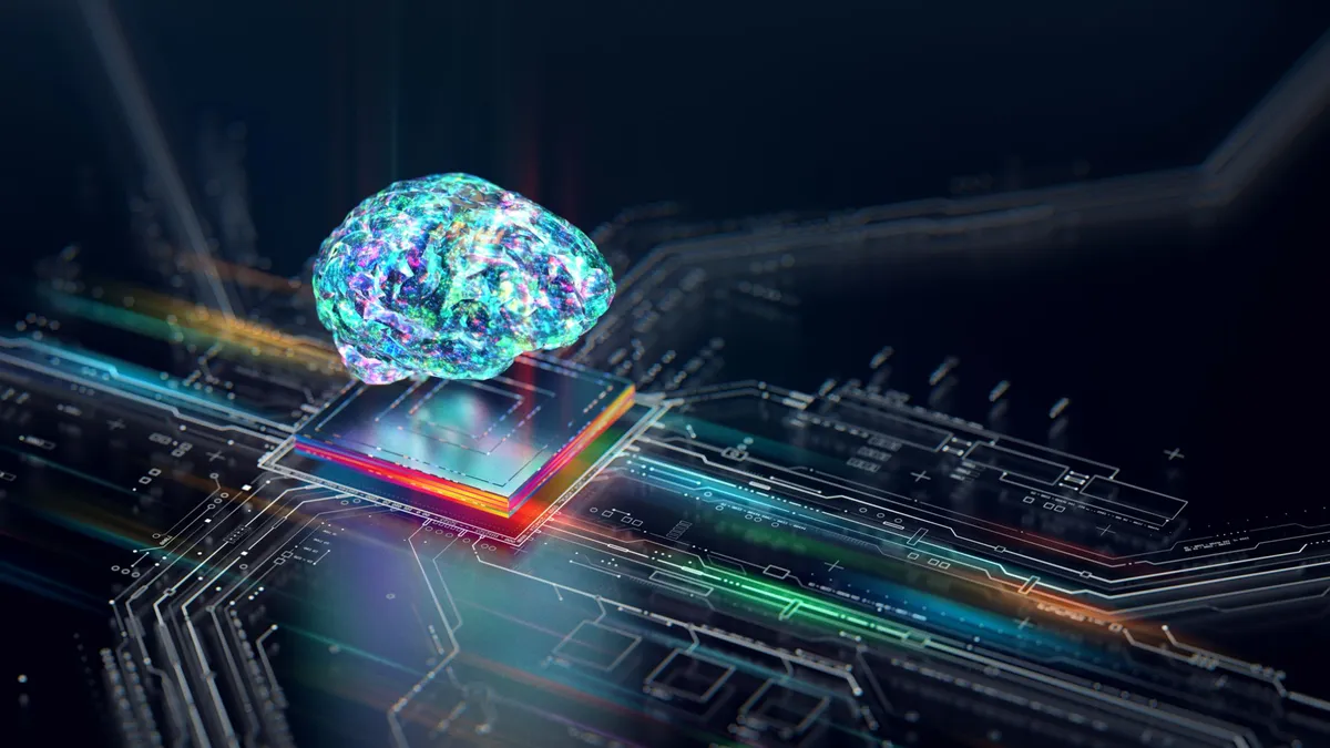 un cerebro virtual con lineas de colores en su parte inferior